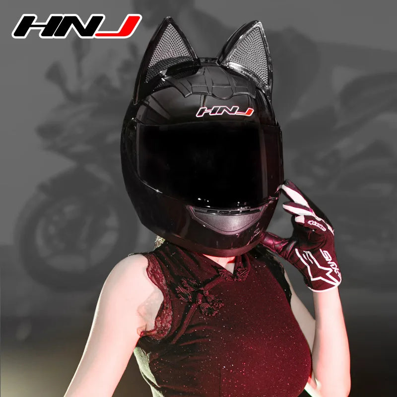 Fashionable Motorefit Motorcycle Car Ear Helmet Women Moto Full Face Motorbike Helmet Motocross Catwoman Helmet with Cat Ear