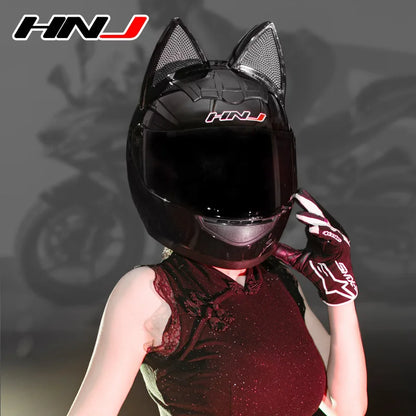 Fashionable Motorefit Motorcycle Car Ear Helmet Women Moto Full Face Motorbike Helmet Motocross Catwoman Helmet with Cat Ear