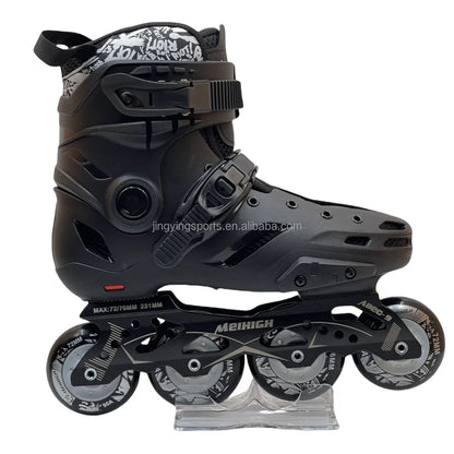 Jing Stock Urban Freestyle Slalom Black White 4 Wheels Hard Boot Roller Inline Skate for Adult