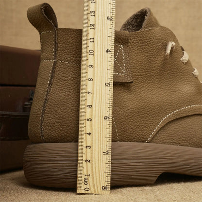 Men's Genuine Cow Leather Lace-up Round Toe Solid Walking Shoes Lightweight Outdoor Casual Style Rubber Outsole