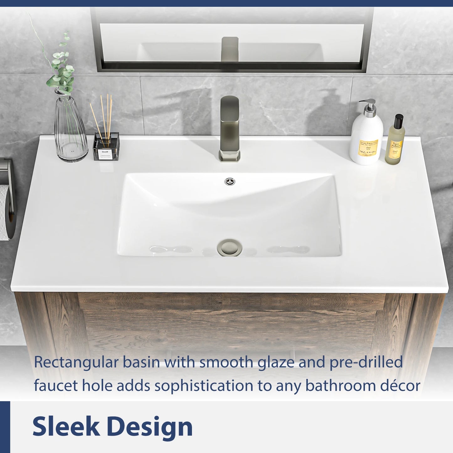 Sarlai US Stock  36-Inch Modern Drop-In  Vanity Easy Clean Bathroom Sinks Ceramic Thin Edge Basin