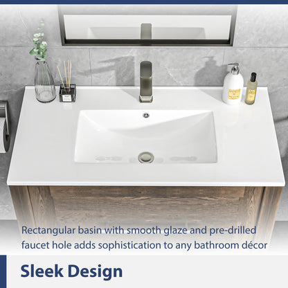 Sarlai US Stock  36-Inch Modern Drop-In  Vanity Easy Clean Bathroom Sinks Ceramic Thin Edge Basin