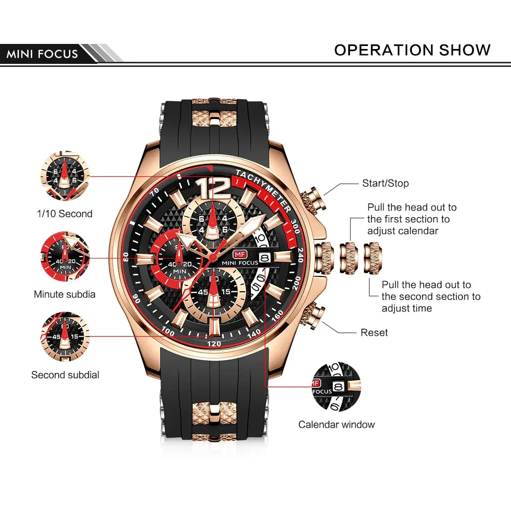 MINIFOCUS Watch Brand Luxury Analog Quartz Sport Men Watches Mens Silicone Waterproof Date Fashion WristWatch Relogio Masculino