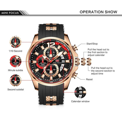 MINIFOCUS Watch Brand Luxury Analog Quartz Sport Men Watches Mens Silicone Waterproof Date Fashion WristWatch Relogio Masculino