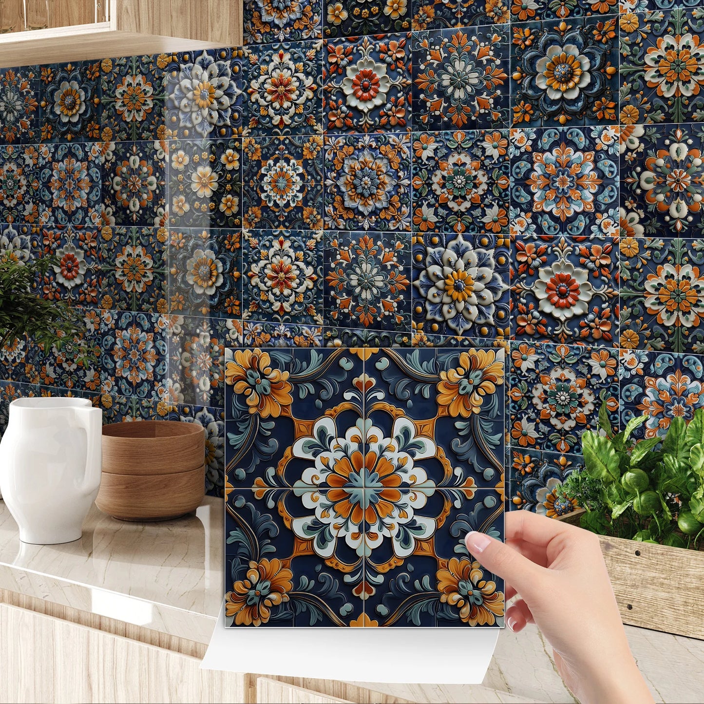 24 Pcs 7.87 X 7.87 Inch Waterproof PVC Backsplash Tile Self Adhesive Tile Stickers Peel and Stick Wall Tiles for Kitchen