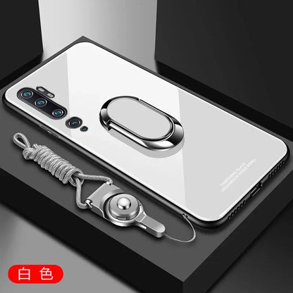 For Xiaomi Mi Note 10 Lite Case Tempered Glass Magnet Ring Holder Phone Case For Xiaomi Mi Note 10 Pro Hard Back Cover