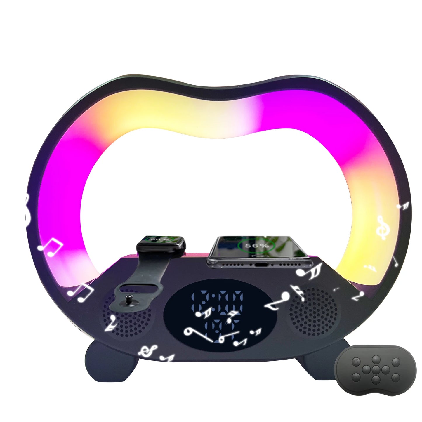 Wholesale Price Smart RGB Alarm Clock Colorful Light  Mini Size G Shape Speaker Wake up Lamp with Charger for Iwatch