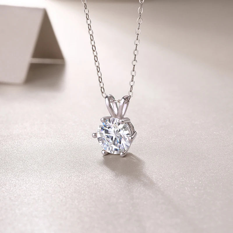 RTS Wholesale 2 Carat Moissanite Pendant Necklace 925 Sterling Silver with 6 Prong Setting Classic Jewelry Women Gift Necklace