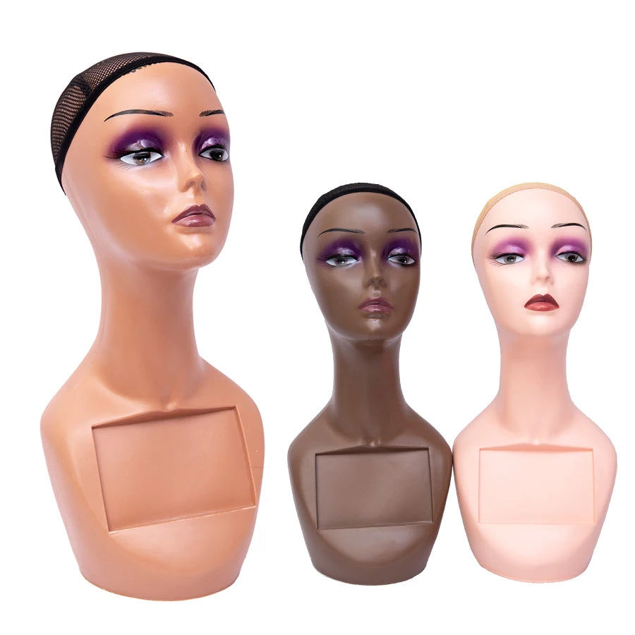 Fast Delivery PVC Professional Long Neck Female Realistic Mannequin Head and Makeup for Wig Display