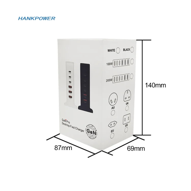200w Gan Multi USB Charger 6 Ports Quick Charge Charger Station Dock US AU EU UK Plug Desktop Chargers