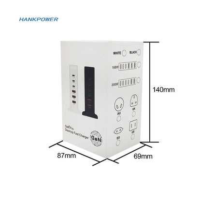 200w Gan Multi USB Charger 6 Ports Quick Charge Charger Station Dock US AU EU UK Plug Desktop Chargers