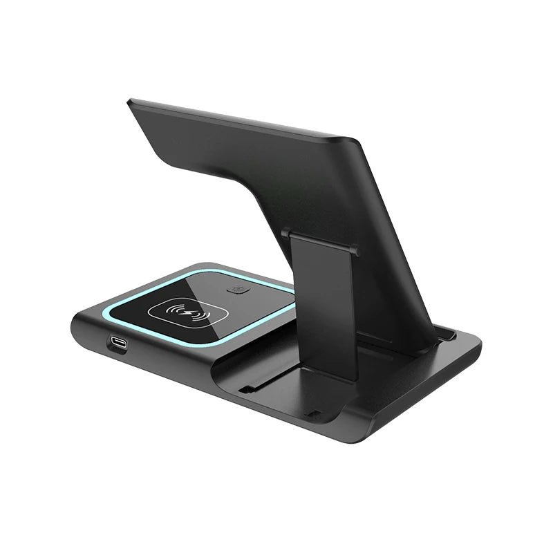15w Fast Charging Multifunctional Chargers Station With Night Light 3 In1 Foldable Charger Mobile Phone Holder Watch Earphone