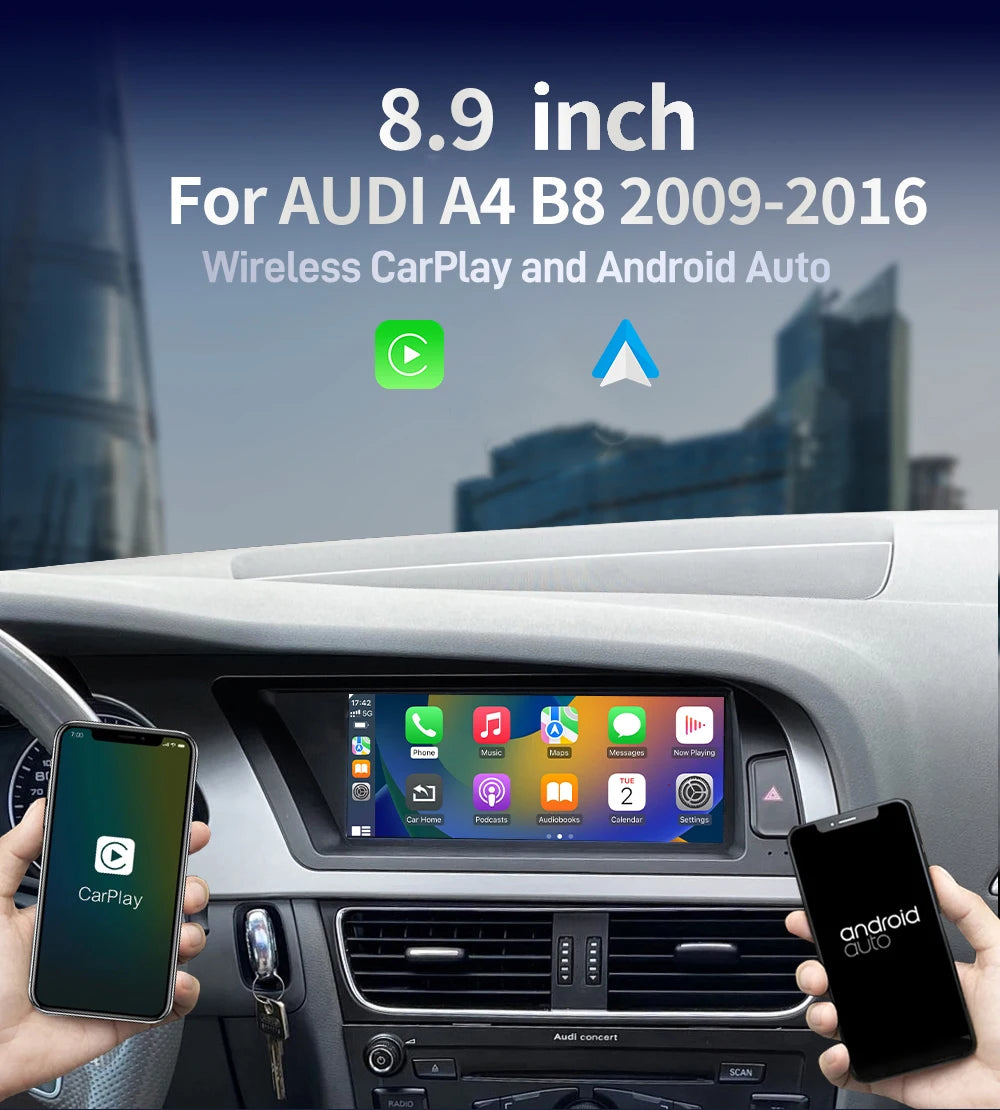 Wireless Touch Screen Navi CarPlay & Android Auto  Linux Radio Carplay for Audi A4 B8 2009-2016