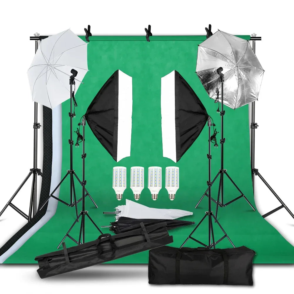 Photography Lighting Kit 2x3M Photo Background Backdrops Soft Umbrella Softbox Light Stand  Portable Bag For Photo Studio Shoot