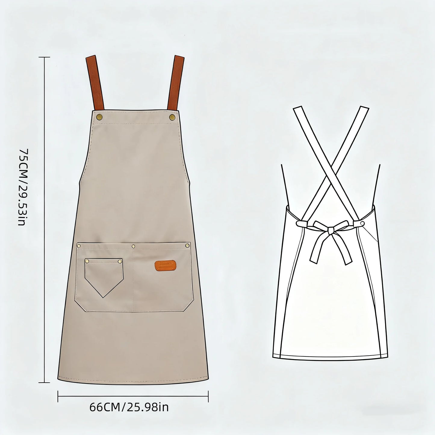 Khaki Kitchen Apron Waterproof Cross Adjustable Webbing Restaurant bar Barbershop Garden With Pocket Custom Logo