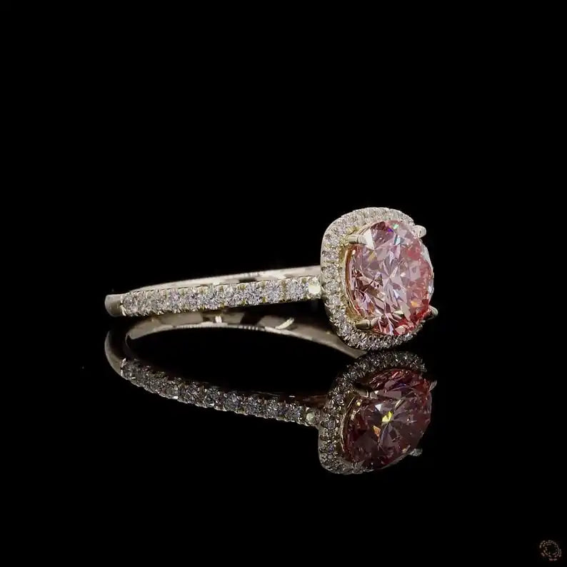 Vintage Designer 8CT Pink VS1 Lab Grown Diamond IGI Certified Ring 14K Yellow Gold Setting Rhodium Plated Engagement Wedding