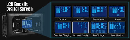 HTRC 12V/24V 15A/20A Car Battery Charger Smart Charger for Lead-Acid PB LiFePO4 Battery 7-Stage Automatic Car Motorcycle Charger