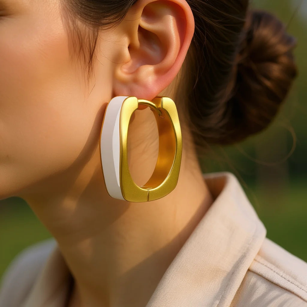 Golden Geometric Hoop Earrings Zinc Alloy Plated Unisex Fashion Jewelry Trendy Statement Ear Rings For Women Men