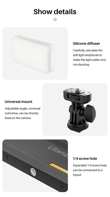 Ulanzi VL200 Led Video Light With Soft Diffuser 360°Ball Head 5000mAh 2500-9000k Fill Panel Lamp Camera Light for Youtube