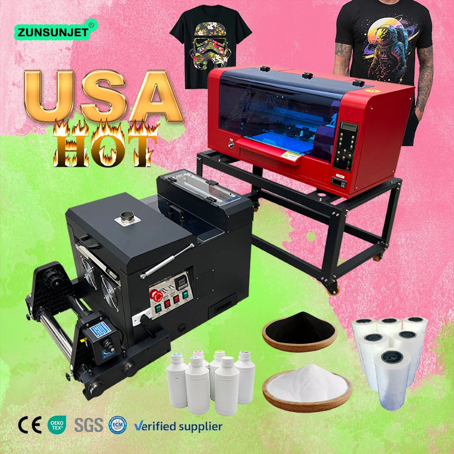 Zunsunjet Dtf Printer 30 Cm Single Xp600 Dtf 2Head Dtf T-Shirt Printing Machine Printer Bundle With Film and Ink