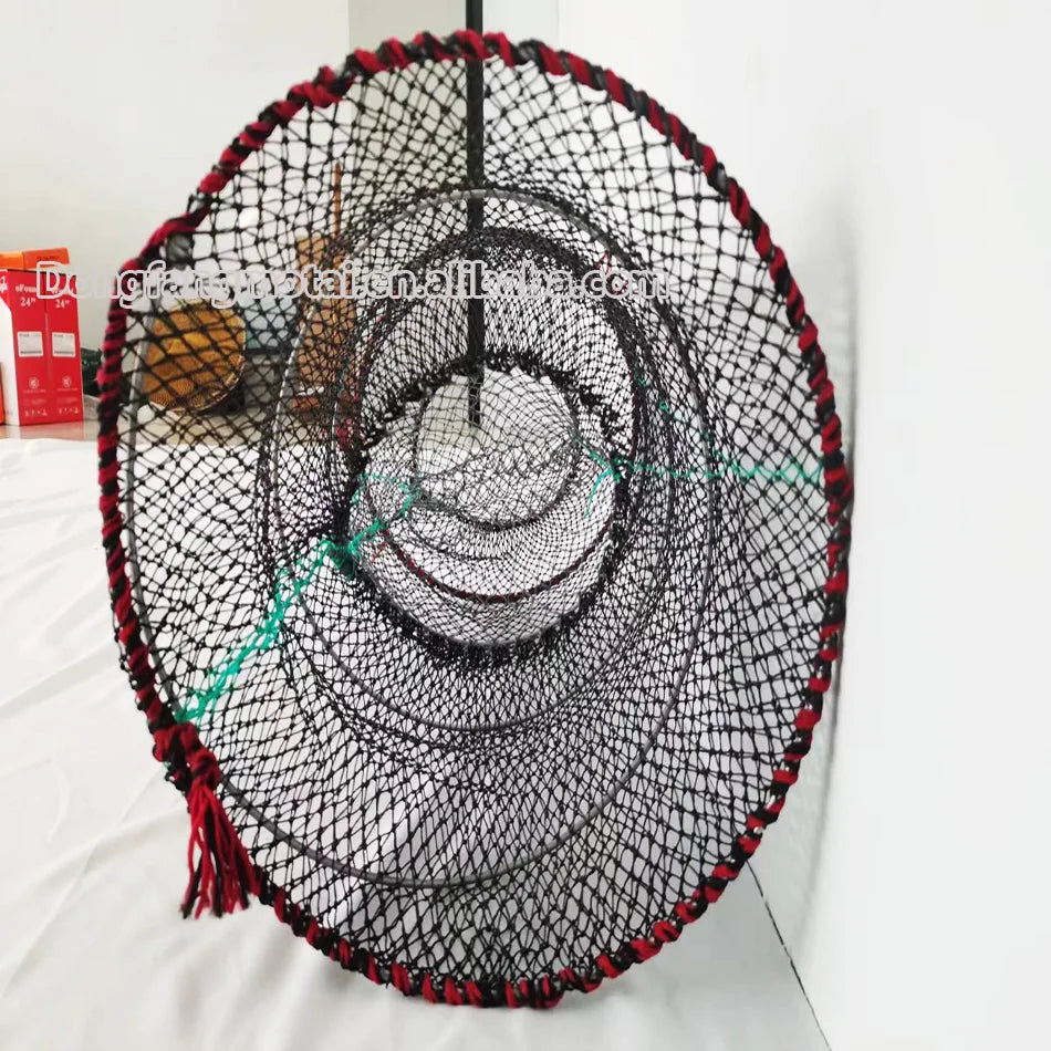 Factory Wholesale Black PE Net Foldable Crab Pot Shrimp Trap with Double Knot Agricultural Tools Fishing Cage Nylon Material