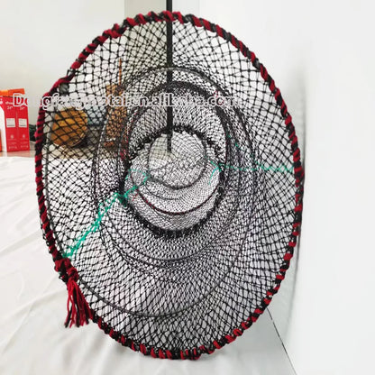 Factory Wholesale Black PE Net Foldable Crab Pot Shrimp Trap with Double Knot Agricultural Tools Fishing Cage Nylon Material