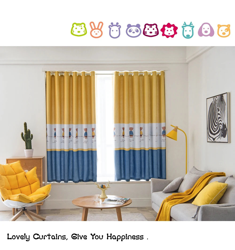 Ahoyikaa Cartoon Little Bear Blackout Curtain For Kids Room Children Curtains For Baby Boys Child Bedroom Living Room Window