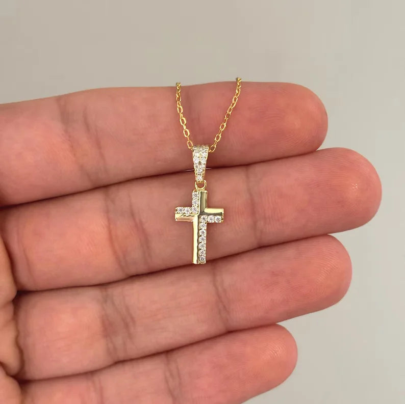 Minimalist 0.12ctw Moissanite Pave Cross Necklace Christian Religious Pendant 14K Gold Plated Cross Charm for Party Occasions