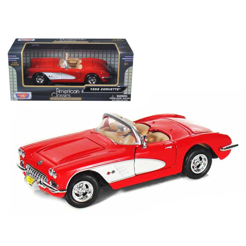Motormax 1/24 Scale Diecast Model 1959 for Chevrolet for Corvette Convertible Red DC Metal Alloy Plastic PC Toy for Car