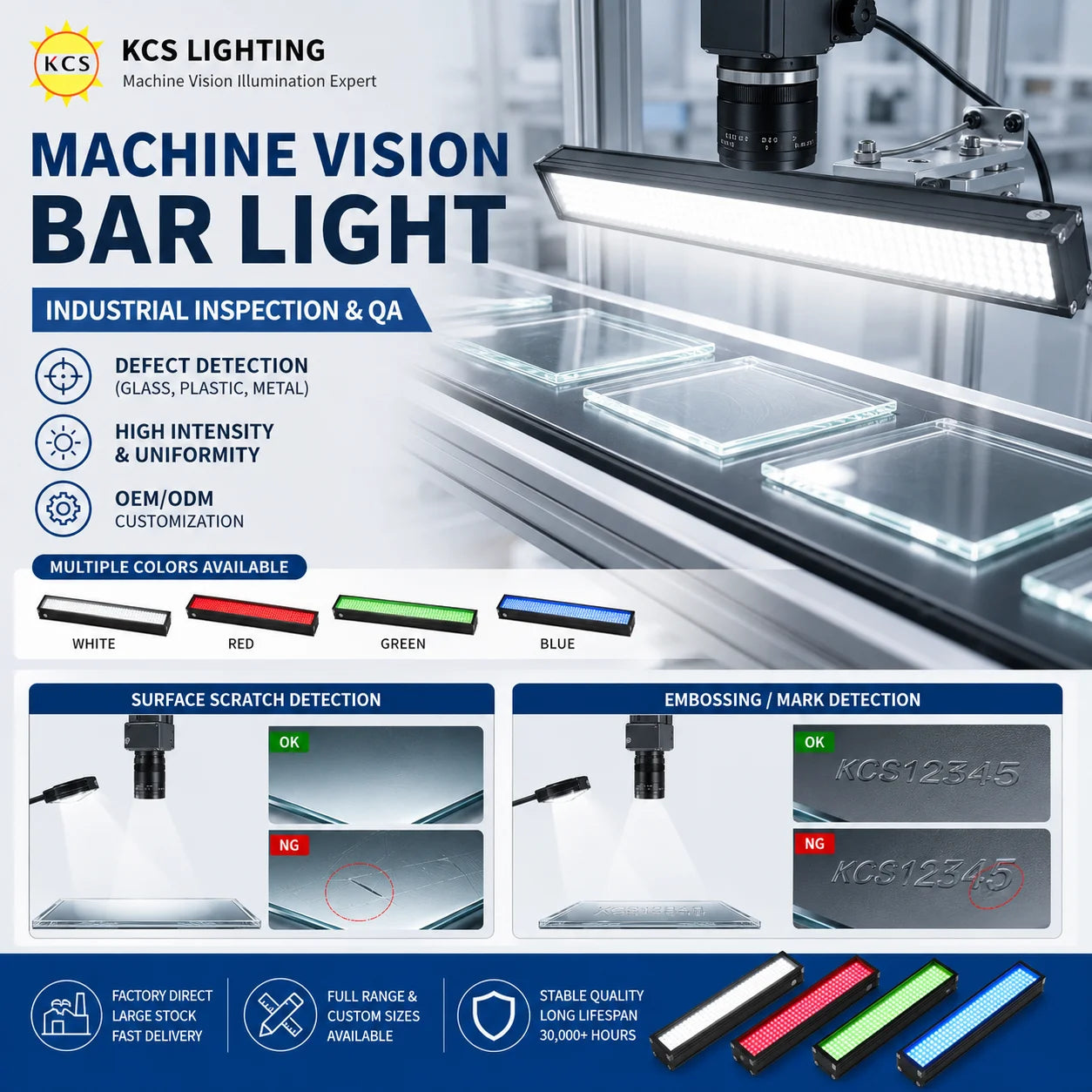 High Brightness 24V LED Bar Light for Machine Vision Surface Inspection Industrial Linear Illuminator