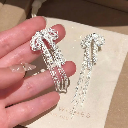 Korean Style Sweet Lace Bow Tassel Drop Earrings Elegant Fashion Design Ethereal Dangling Earrings for Women