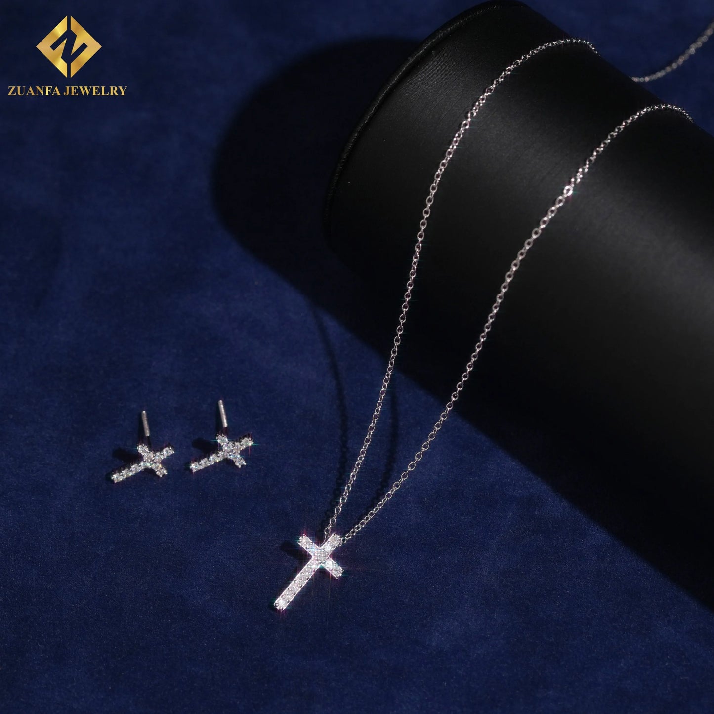 USA Warehouse Fashion Jewelry Iced Out Cross Necklace Pendant 925 Silver Moissanite Diamond Cross Necklace Women Best Gift