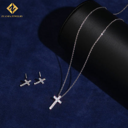 USA Warehouse Fashion Jewelry Iced Out Cross Necklace Pendant 925 Silver Moissanite Diamond Cross Necklace Women Best Gift