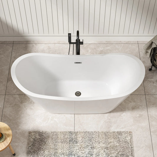 US Stock 67 Inch Glossy White Adult Acrylic Freestanding Bath Tub Deep Soaking Alone Solid Surface Design for Hotels Villas by PDG ibma