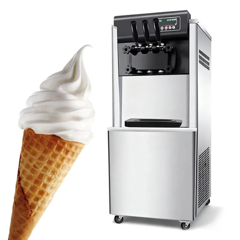 Vertical Commercial 3-Flavor Soft-Cook Ice Cream Maker, Self-Cooling Ice Cream Maker, Soft-Cook Yogurt Ice Cream Maker