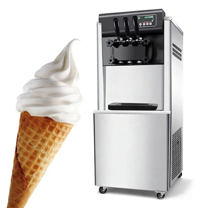 Vertical Commercial 3-Flavor Soft-Cook Ice Cream Maker, Self-Cooling Ice Cream Maker, Soft-Cook Yogurt Ice Cream Maker