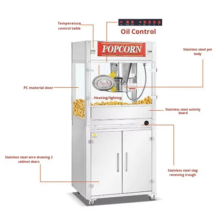 Theatre Popcorn Machine with 32 Oz Kettle Commercial Cinema Stainless Steel Automatic Popcorn Snack Popcorn Vending Machine