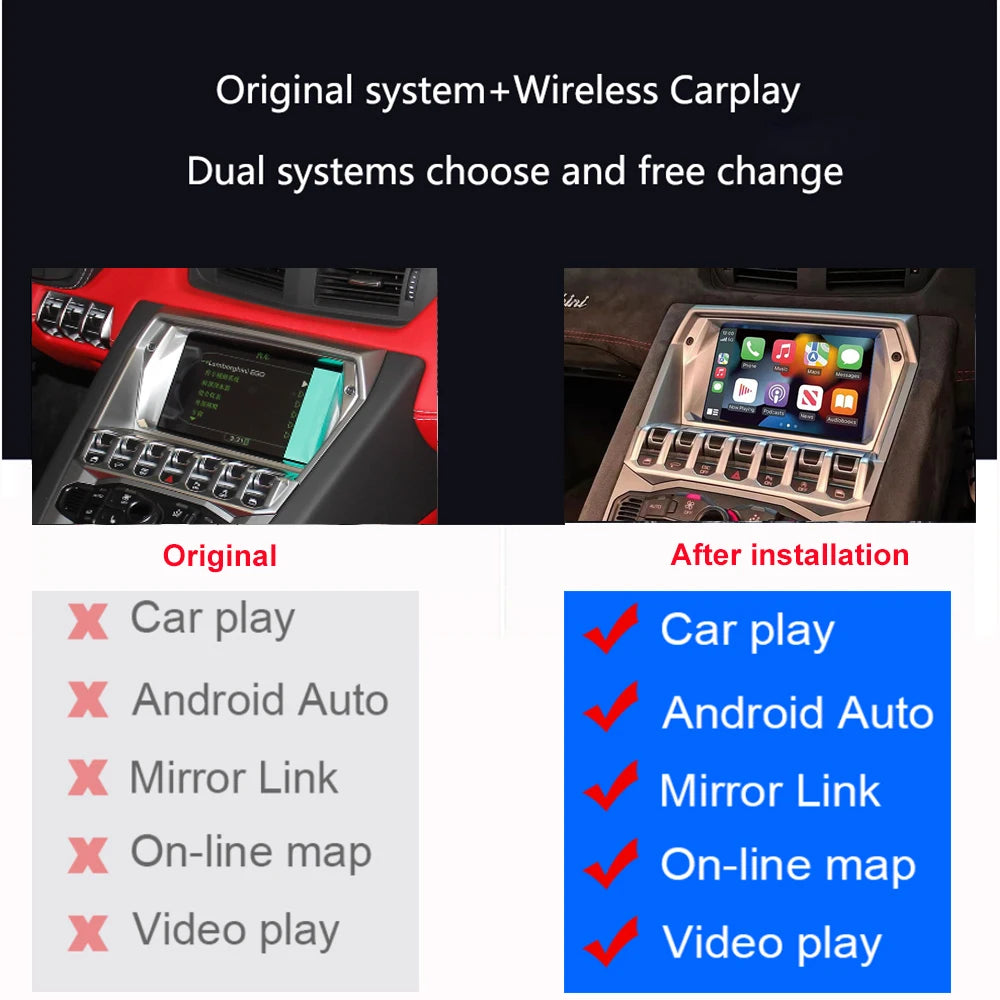 For Lamborghini Aventador 2012-2019 Car for DVD Player Wireless Carplay Android Auto Mirror Link Radio AirPlay Functions