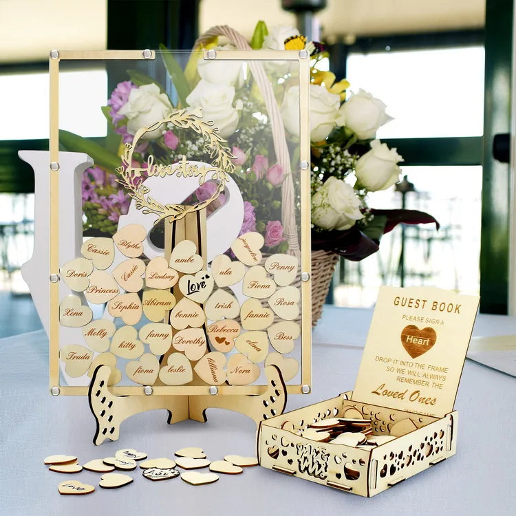 Wholesale Wooden Alternative Wedding Guest Book Rustic Blank Wedding Guest Book Sign with Hearts Wood Photo Frame Drop Box