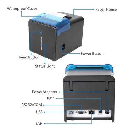 Kitchen Receipt Printer Auto Cutter for USB Ports Thermal Printer 80mm POS 203DPI 1-Year Warranty in Stock SDK