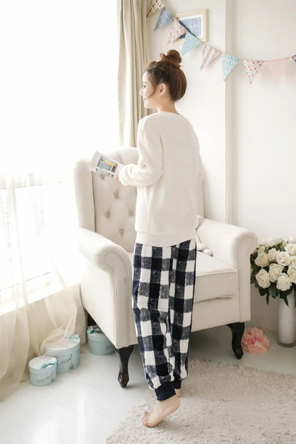 Women Pajamas Autumn Winter Flannel Warm Woman Sleepwear Korean cute Cartoon Pajama Set Fashion Pijama Mujer Home Cloth Pyjamas