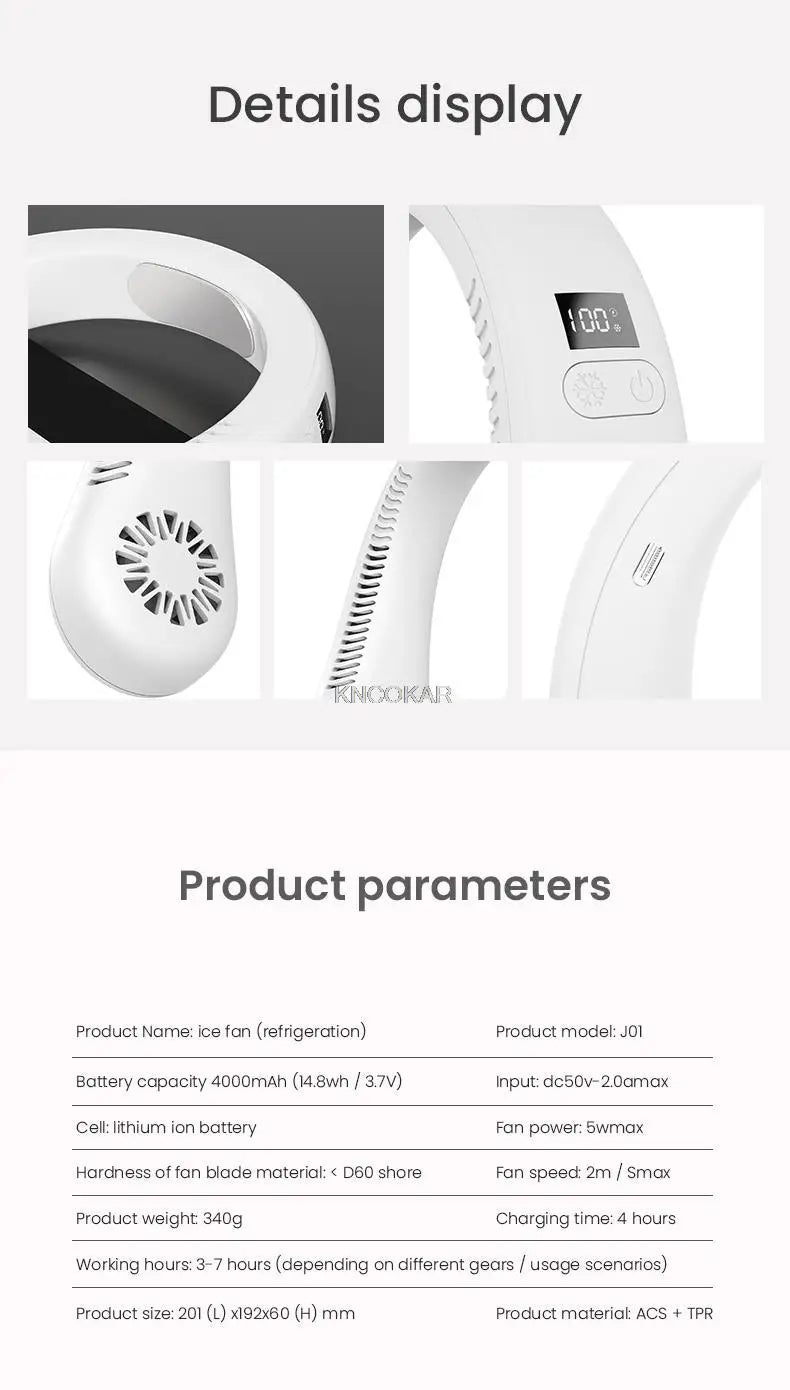 Portable Air Cooling Neck Fan Mini Bladeless LED Air Conditioner Wireless Outdoor Sport Cooling Hanging Fan ventilador de cuello