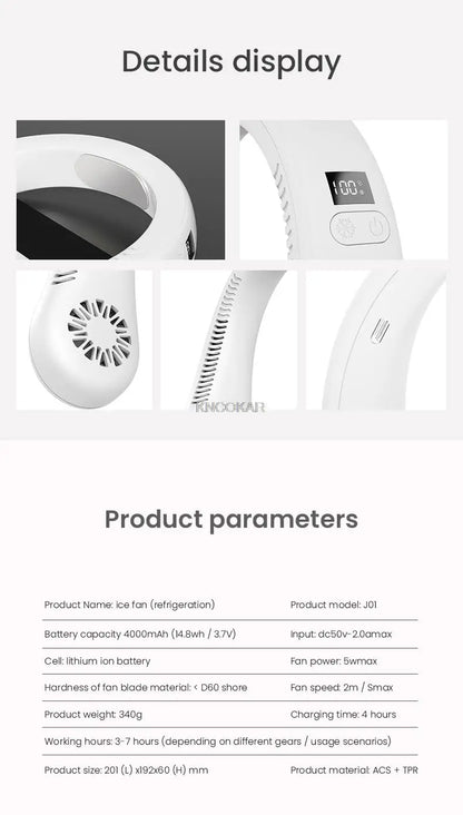 Portable Air Cooling Neck Fan Mini Bladeless LED Air Conditioner Wireless Outdoor Sport Cooling Hanging Fan ventilador de cuello