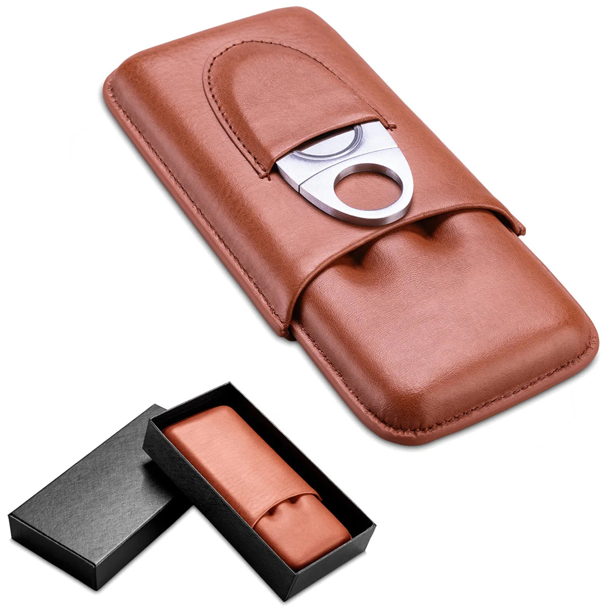 3 Tube Humidor Box Holder With Cigar Cutter Leather Gadgets Travel Portable Cedar Wood Cigar Case