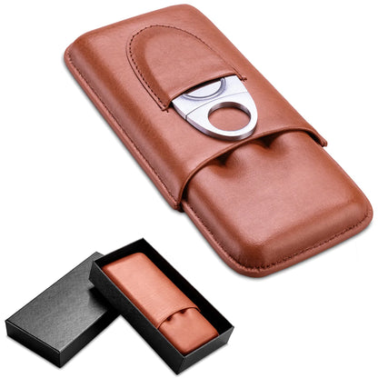 3 Tube Humidor Box Holder With Cigar Cutter Leather Gadgets Travel Portable Cedar Wood Cigar Case