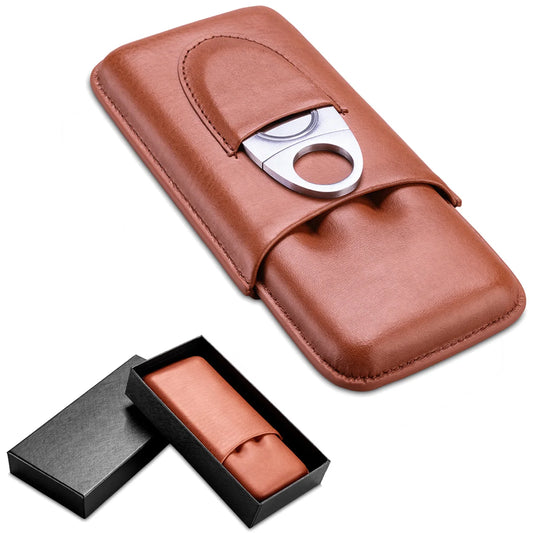 3 Tube Humidor Box Holder With Cigar Cutter Leather Gadgets Travel Portable Cedar Wood Cigar Case by PDG ibma