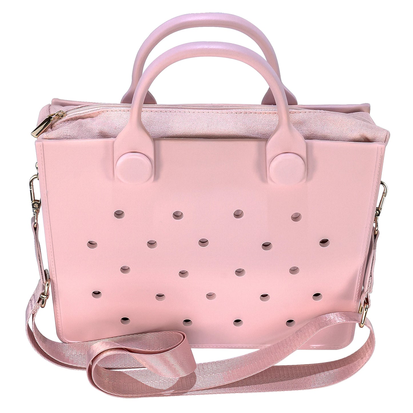 Lightweight Perforated Reusable EVA Handbag Black Women's Tote Bags for Women & Girl with Shoulder Strap for Beach & College