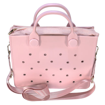 Lightweight Perforated Reusable EVA Handbag Black Women's Tote Bags for Women & Girl with Shoulder Strap for Beach & College