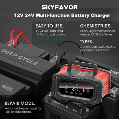 Lifepo4 Lead Acid Car Battery Charger 12V 24V 20A Fast Automatic Gel Agm Maintenance-free Deep Cycle Lead Acid Battery Charger
