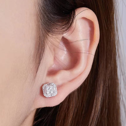 Wholesale Luxury Lab Grown Diamond Earrings Rhodium S925 Sterling Silver Fine VVS Moissanite Women Stud Earrings